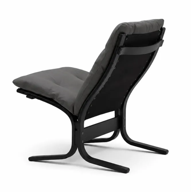 Fotel Siesta Classic Low - Szara Skóra, Czarny Dąb Lk Hjelle