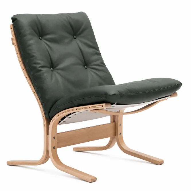 Fotel Siesta Classic Low - Zielona Skóra, Naturalny Dąb Lk Hjelle
