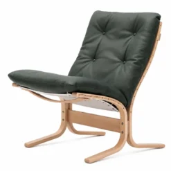 Fotel Siesta Classic Low - Zielona Skóra, Naturalny Dąb Lk Hjelle