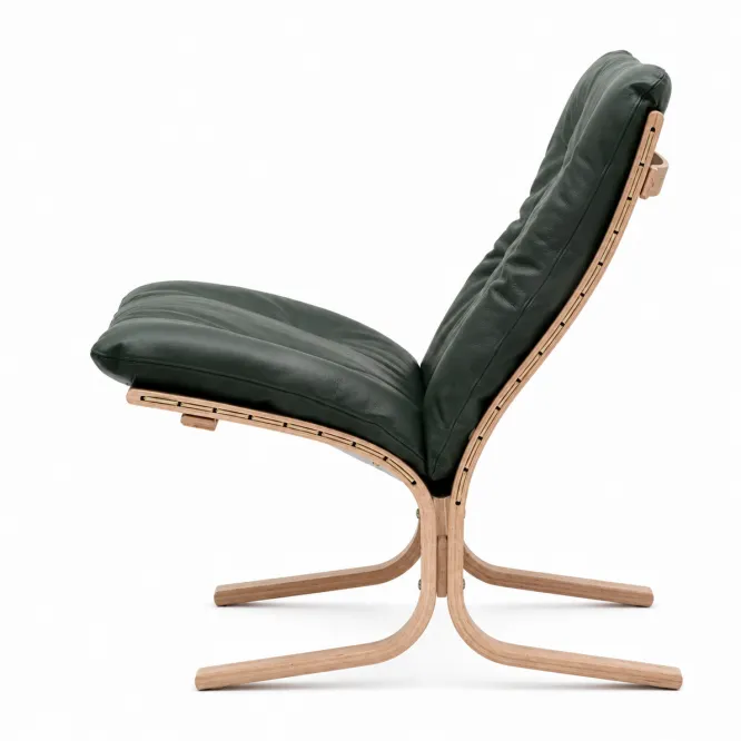 Fotel Siesta Classic Low - Zielona Skóra, Naturalny Dąb Lk Hjelle