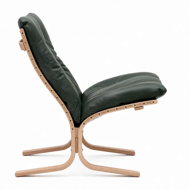 Fotel Siesta Classic Low - Zielona Skóra, Naturalny Dąb Lk Hjelle