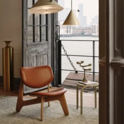 Fotel Slab Naturalny Dąb, Koniakowa Skóra Tom Dixon