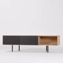 Komoda Dębowa Fina Niska 160X45X48 Cm Czarna Gazzda