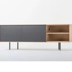 Komoda Dębowa Fina 180X45X64 Cm Czarna Gazzda