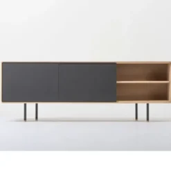 Komoda Dębowa Fina 180X45X64 Cm Czarna Gazzda
