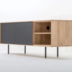 Komoda Dębowa Fina 180X45X64 Cm Czarna Gazzda