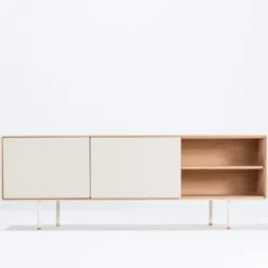 Komoda Dębowa Fina 180X45X64 Cm Jasnoszara Gazzda