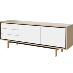 Komoda Floow 200 Cm Cm Dąb Bielony - Biały Laminat Bolia