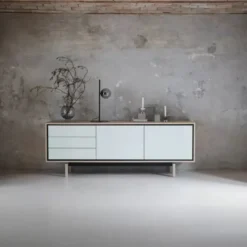 Komoda Floow 200 Cm Cm Dąb Bielony - Biały Laminat Bolia