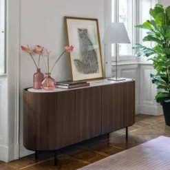 Komoda Lake 180 Cm Orzech - Blat Ceramiczny Biały Calligaris