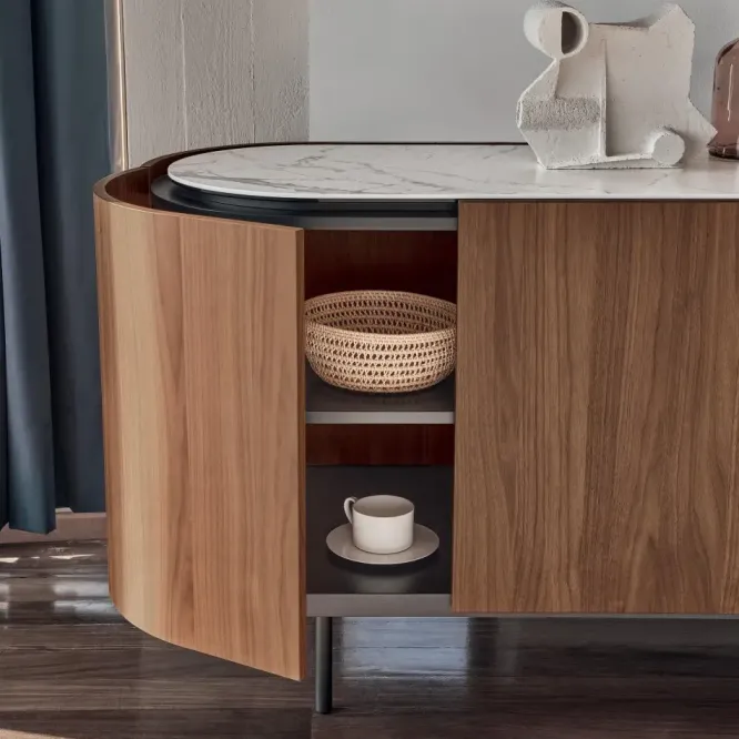 Komoda Lake 180 Cm Orzech - Blat Ceramiczny Biały Calligaris