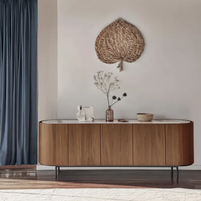 Komoda Lake 225 Cm Orzech - Blat Ceramiczny Biały Calligaris