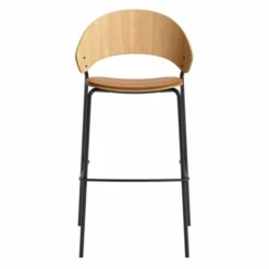 Krzesło Barowe Dosina 65 Cm Naturalny Dąb - Skóra Cognac Pwtbs