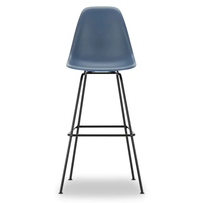 Krzesło Barowe Eames Plastic Re High Niebieskie - Czarna Podstawa Vitra