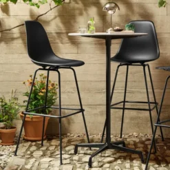 Krzesło Barowe Eames Plastic Re High Czarne - Czarna Podstawa Vitra