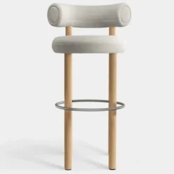 Krzesło Barowe Fat Natural Wood - Ivory Boucle Tom Dixon