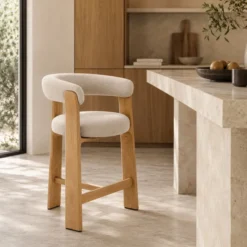 Krzesło Barowe Granite Beżowe - Naturalny Jesion Kave Home