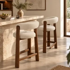 Krzesło Barowe Granite Beżowe - Orzech Jesionowy Kave Home