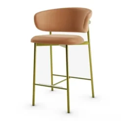 Krzesło Barowe Oleandro Mosiężna Podstawa Cognac Calligaris