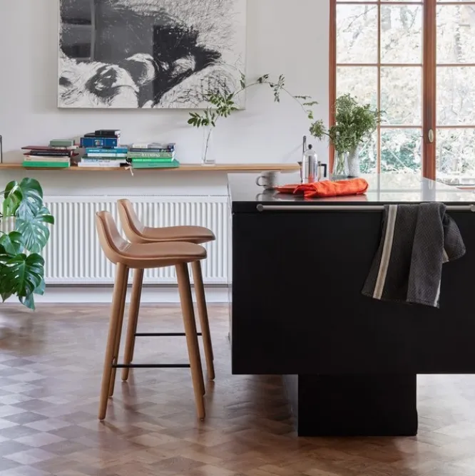 Krzesło Barowe Yuuga 75 Cm Naturalny Dąb - Brązowa Skóra Pwtbs