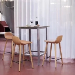 Krzesło Barowe Yuuga 75 Cm Naturalny Dąb - Brązowa Skóra Pwtbs