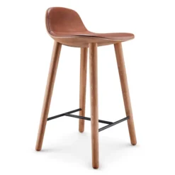 Krzesło Barowe Yuuga 65 Cm Naturalny Dąb - Brązowa Skóra Pwtbs