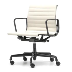 Krzesło Biurowe Aluminium Ea 118 Naturalna Skóra Snow - Podstawa Czarna Vitra