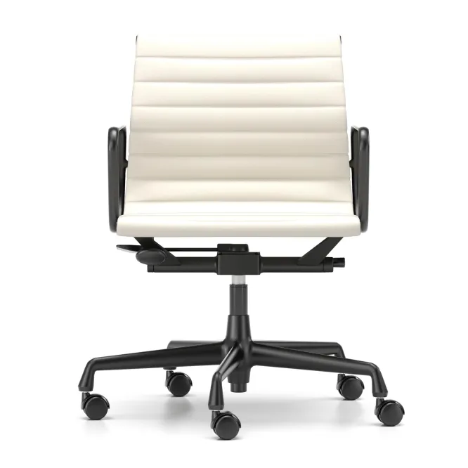 Krzesło Biurowe Aluminium Ea 118 Naturalna Skóra Snow - Podstawa Czarna Vitra