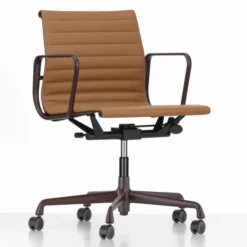 Krzesło Biurowe Aluminium Ea 117 Naturalna Skóra Cognac - Podstawa Bordowa Vitra