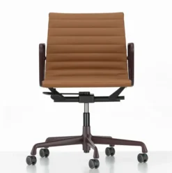 Krzesło Biurowe Aluminium Ea 117 Naturalna Skóra Cognac - Podstawa Bordowa Vitra