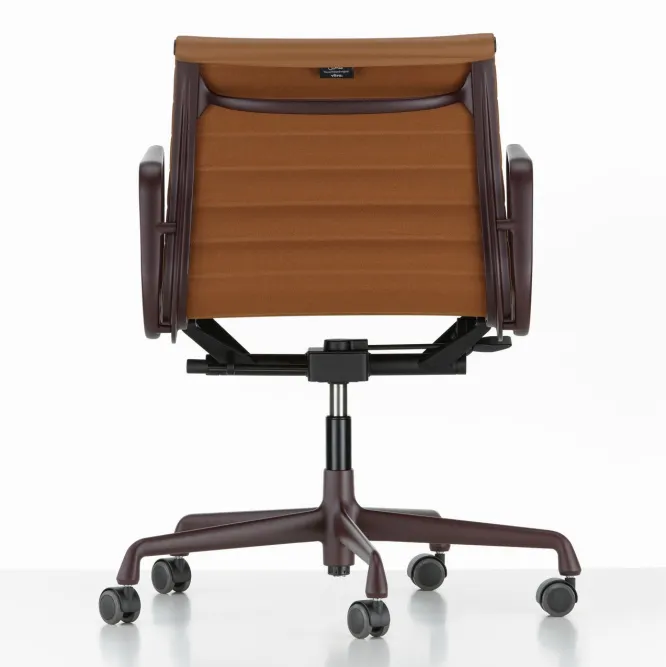 Krzesło Biurowe Aluminium Ea 117 Naturalna Skóra Cognac - Podstawa Bordowa Vitra
