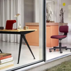 Krzesło Biurowe Rookie Tkanina Plano Cream White - Podstawa Czarna Vitra