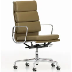 Krzesło Biurowe Soft Pad Ea 219 Skóra Naturalna Olive - Podstawa Chromowana