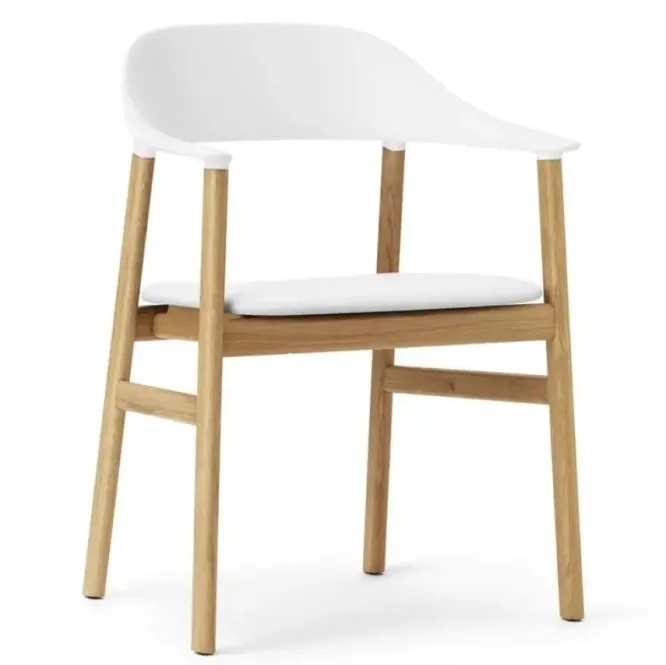 Krzesło Herit Z Podłokietnikami Jasny Dąb Skórzane Białe Normann Copenhagen