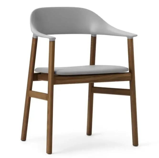Krzesło Herit Z Podłokietnikami Ciemny Dąb Skórzane Szare Normann Copenhagen