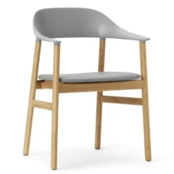 Krzesło Herit Z Podłokietnikami Jasny Dąb Skórzane Szare Normann Copenhagen