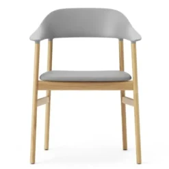 Krzesło Herit Z Podłokietnikami Jasny Dąb Skórzane Szare Normann Copenhagen