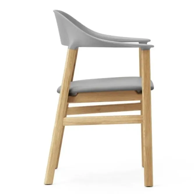 Krzesło Herit Z Podłokietnikami Jasny Dąb Skórzane Szare Normann Copenhagen