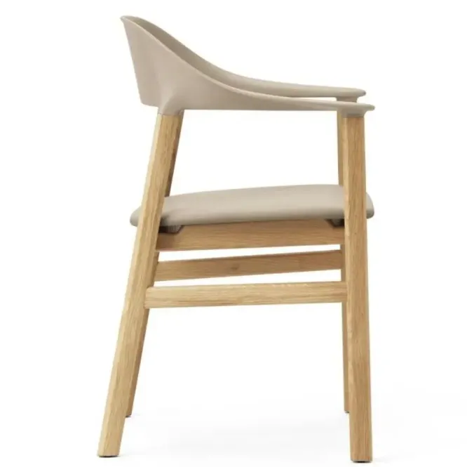 Krzesło Herit Z Podłokietnikami Jasny Dąb Skórzane Piaskowe Normann Copenhagen