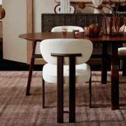 Krzesło Nova Tkanina Bouclé Simply Beige - Brązowe Nogi