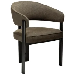 Krzesło Nova Z Podłokietnikiem Tkanina Bouclé Dark Olive - Nogi Antique Pewter