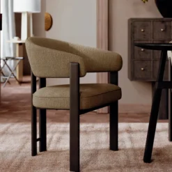 Krzesło Nova Z Podłokietnikiem Tkanina Bouclé Dark Olive - Nogi Antique Pewter