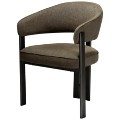 Krzesło Nova Z Podłokietnikiem Tkanina Bouclé Dark Olive - Nogi Antique Pewter