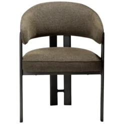 Krzesło Nova Z Podłokietnikiem Tkanina Bouclé Dark Olive - Nogi Antique Pewter
