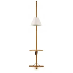Lampa Podłogowa Ze Stolikiem Biała Woodman