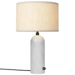 Lampa Stołowa Gravity 49 Cm Biały Marmur Klosz Canvas Gubi