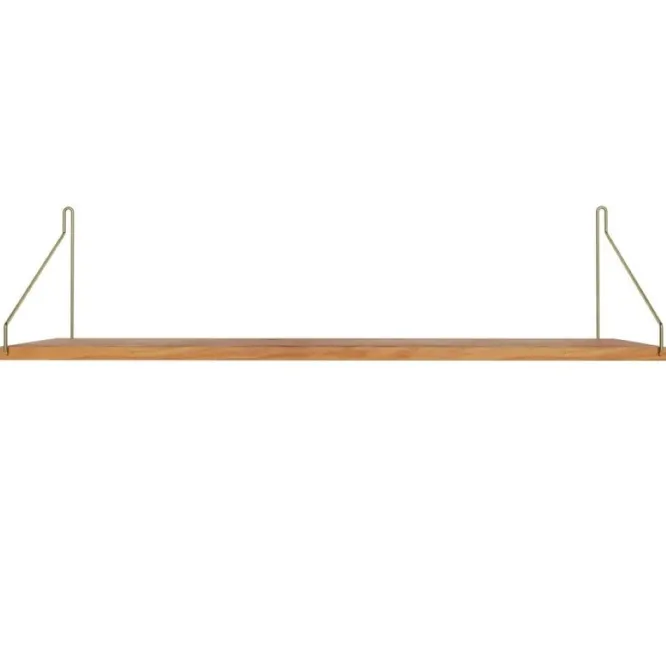 Półka Single 80 Cm Naturalny Dąb - Mosiężne Wsporniki Frama