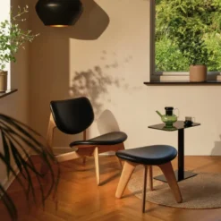 Podnóżek Slab Naturalny Dąb, Czarna Skóra Tom Dixon