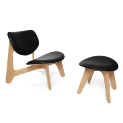 Podnóżek Slab Naturalny Dąb, Czarna Skóra Tom Dixon