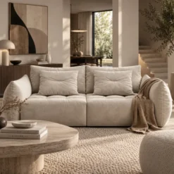 Sofa Bloom 3-Osobowa Jasnobeżowy Welur Micadoni